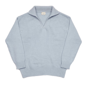 Recycled Cashmere Polo Collar Sweater with Whip-Stitching - Periwinkle Blue