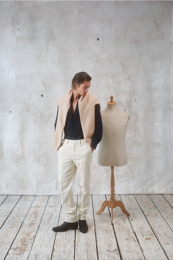 Recycled Cashmere Polo Collar Sweater with Whip-Stitching - Cosy Camel