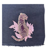 Hand Woven Sitting Tiger Embroidered Scarf (Charcoal Grey with Neutral embroidery)