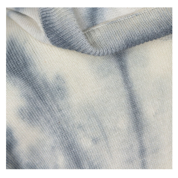 Marble Tie Dye Organic Cotton Cashmere Hoodie in Light Blue/Ivory - Reduced