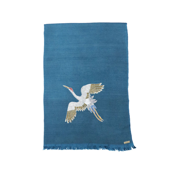 Lotus & Silk Scarf Embroidered Crane