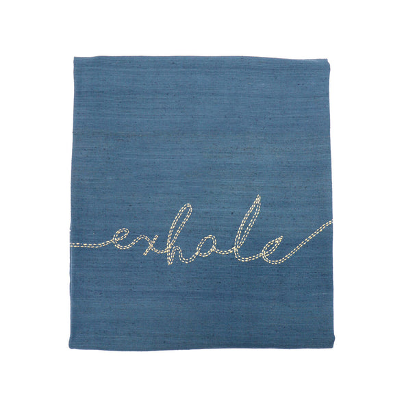 Hand embroidered with the words 'Inhale, Exhale' from Thread  Tales