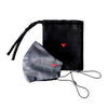 Silk Face Mask with Embroidered Red Heart - Grey