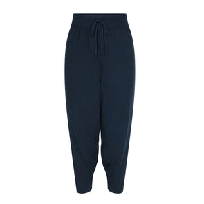 Dark blue cotton and cashmere joggers in loose fit with dropped crotch and tapered cuff
