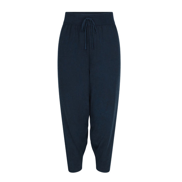 Indigo cashmere and cotton harem style trousers with Loose fit with dropped crotch and tapered cuff
