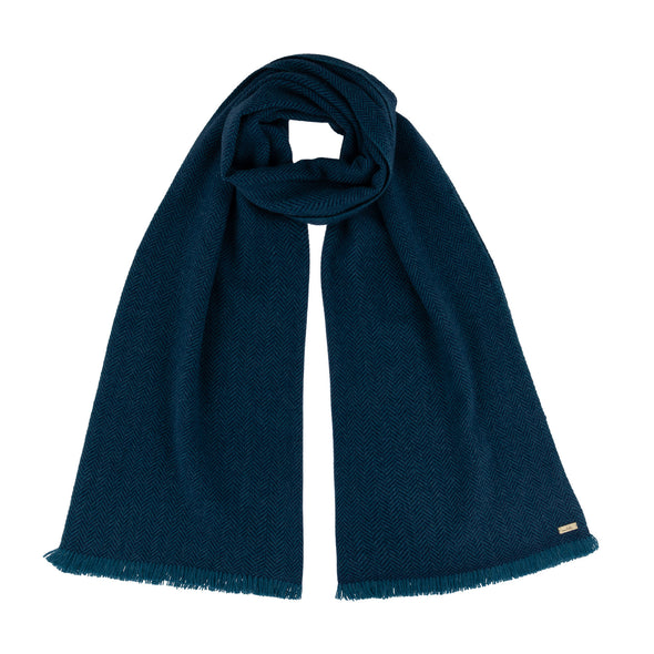 Hand Woven Cashmere Blend Herringbone Scarf – Teal - Now 40% off
