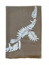 Trailing Palm embroidered Cashmere wrap -Sand/Ecru