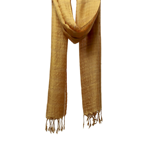 Plant Dyed Airy Strands of Mandalay Silk & Lotus Scarf in Lotus Leaf (mustard yellow)
