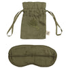 Olive Green Lotus silk eye mask back view with matching pouch bag with Louts flower