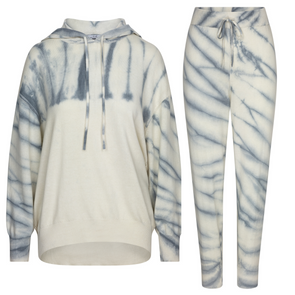 Knitted Tie Dye Jogger & Hoodie Set - Pale Blue & Ivory