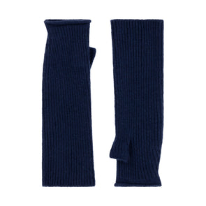 Knitted Fingerless Mittens - Blue