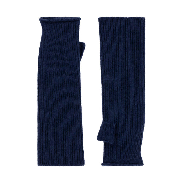 Knitted Fingerless Mittens - Blue