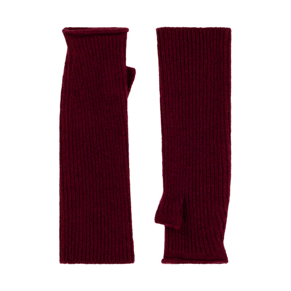 Knitted Fingerless Mittens - Red