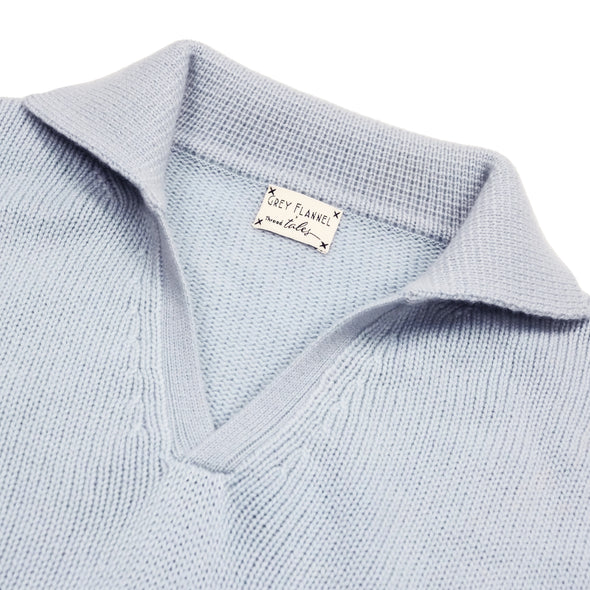 Recycled Cashmere Polo Collar Sweater - Periwinkle Blue