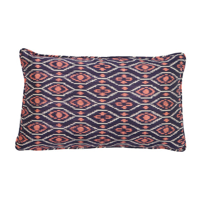 Inle Heritage Silk Ikat Rectangle cushion -Coral, blue white
