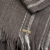 Folded fringe detail brown blanket shawl scarf large yak soft luxurious edge stripe cream from Thread Tales company