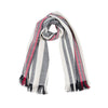 MoScarf neck-loop red, black white twill stripes merino wool, handwoven heavyweight blanket from Thread Tales company