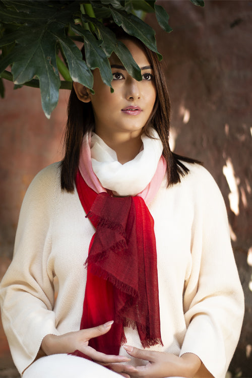 Peace Mountain Dip Dyed Scarf - Crimson and Pink - 40% off