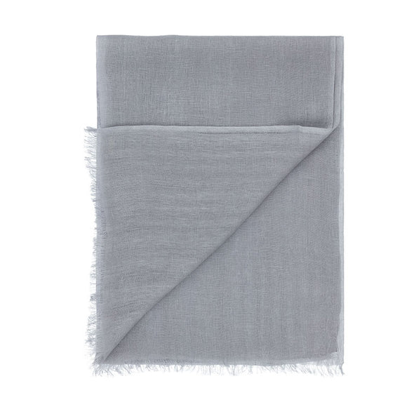 Folded corner detail of grey linen scarf. Handwoven and sustainably made from eco dyes by Thread Tales
