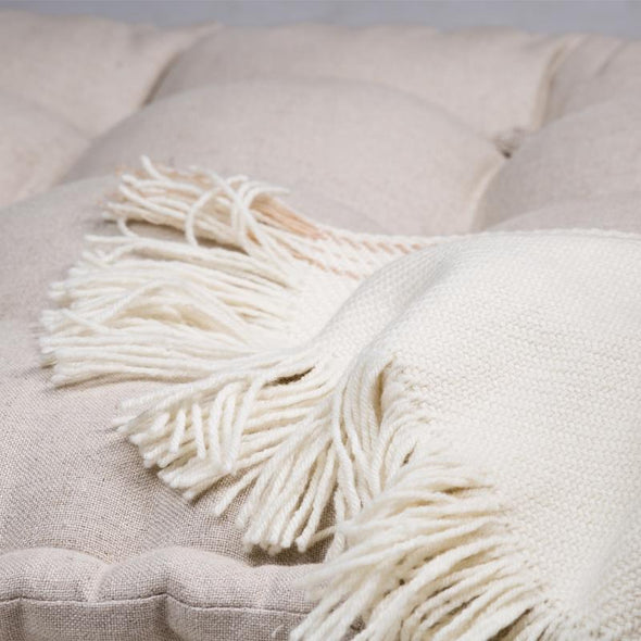 Hand Woven Stitched Camel Trim Merino Blanket