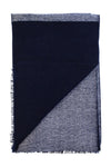 Folded detail of scarf in navy soft cashmere mix with metallic lighter navy blue yarn from Thread Tales company 