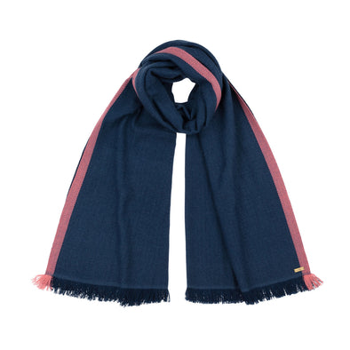 Hand Woven Cashmere Blend Herringbone Scarf (Indigo with a pink tip)