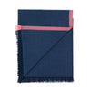 Navy Handwoven Cashmere / Wool herringbone Indigo with Pink Tipped Wrap