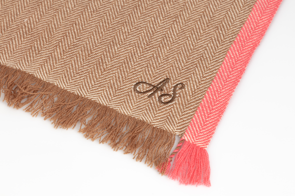 Hand Woven Cashmere Blend Neon Tipped Wrap Camel/Pink - PRE ORDER NOW