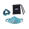 Silk Mask with covered elastic - Blue Stripe with matching hair scrunchie
