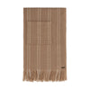 Image of patch pocket Merino wool scarf folded to display long fringe and delicate broken stripe
