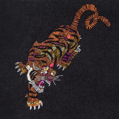 Hand Woven Tiger Embroidery Square Scarf - Charcoal (PRE ORDER)